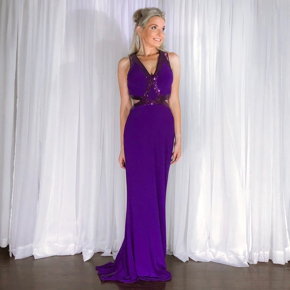 Faviana Purple Illusion Sequin Homecoming Dress - Picture 6 of 8